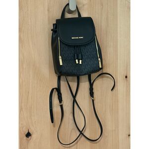 Michael Kors Jaycee Small Black Signature Logo Backpack Gold Hardware EUC